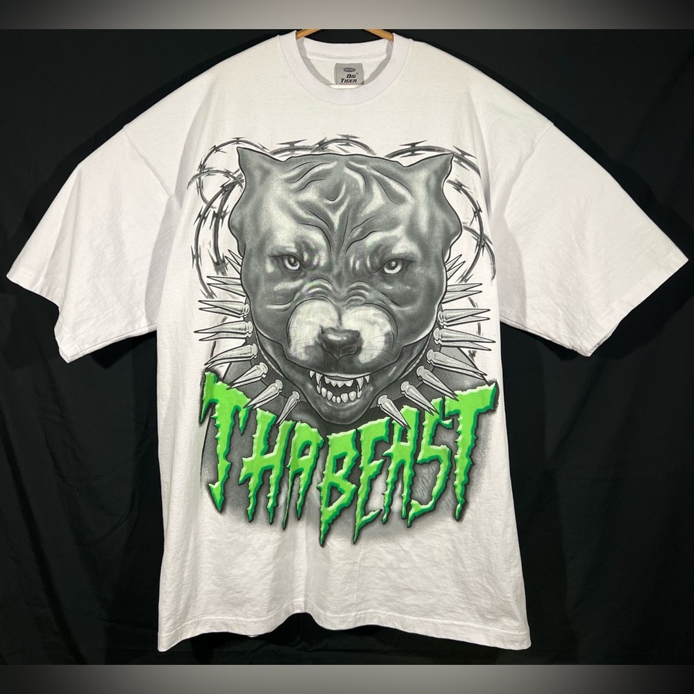 VTG Y2K Big Tiger "Tha Beast" Pitbull Barbed Wire Spiked Collar Men’s Shirt 3XLT